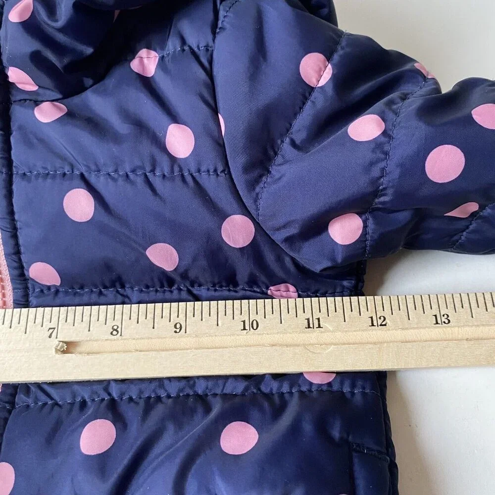 Carter's puffer pink polka‎ dot snow jacket hood zip toddler baby girl size 12 M